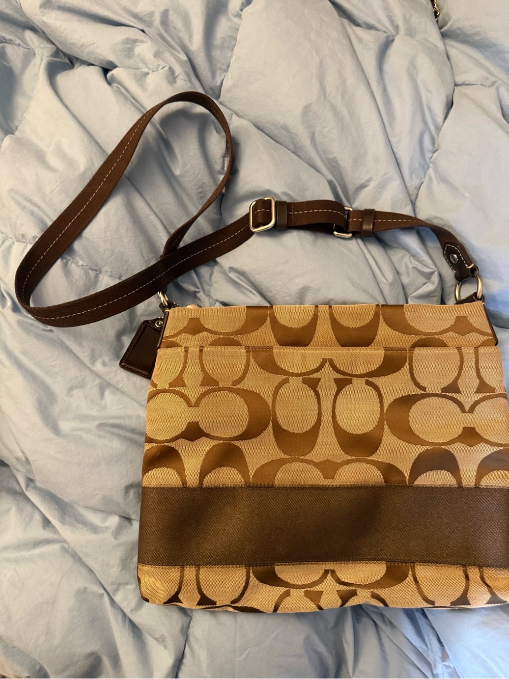 Coach Tan and Brown Signature Crossbody Bag